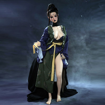 TPE Realistyczna 158cm lalka seksualna Japonia-Style Indigo Boro Kimono Duże cycki Szczupłe nogi